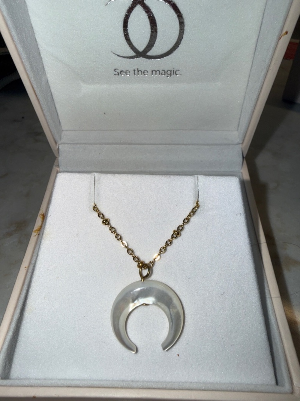 New/box Moon Magic Mother of Pearl Hirn Necklace, 18k Gold Vermeil